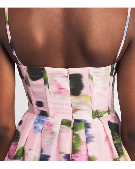 Carolina Herrera White Linen-Silk Floral Midi Dress