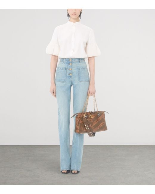 Valentino White Cotton Organza-Cuff Shirt