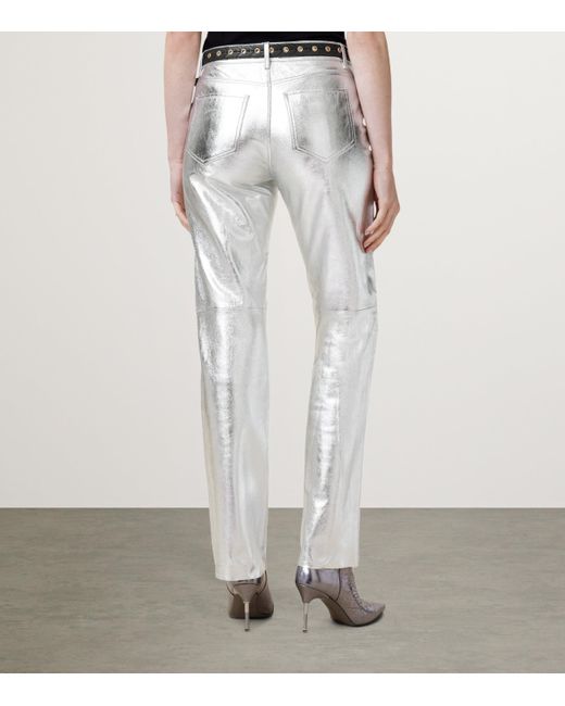 AllSaints White Metallic Leather Straight Saige Trousers