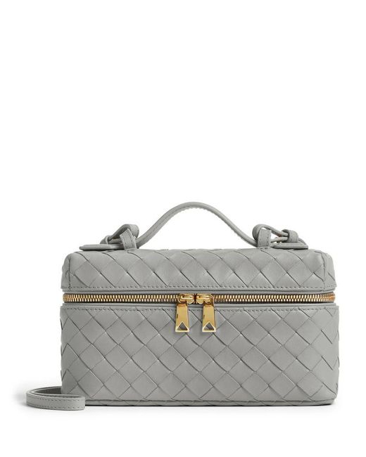 Bottega Veneta Gray Structured Leather Vanity Case Crossbody Bag