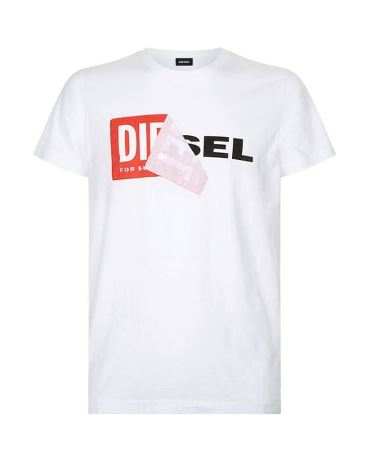 DIESEL White Ripped Logo T-shirt for men