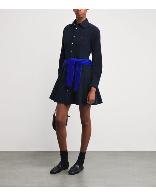 Polo Ralph Lauren Blue Cotton Corduroy Mini Shirt Dress