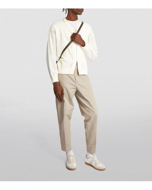 Emporio Armani White Ribbed Zip-up Cardigan for men