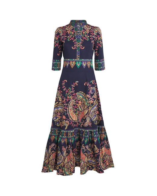Etro Blue Cotton Paisley Maxi Dress