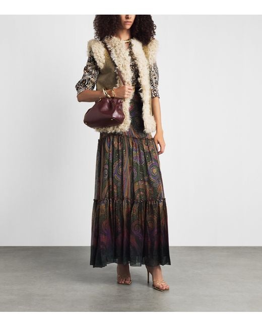 Etro Purple Small Leather Vela Blossom Shoulder Bag