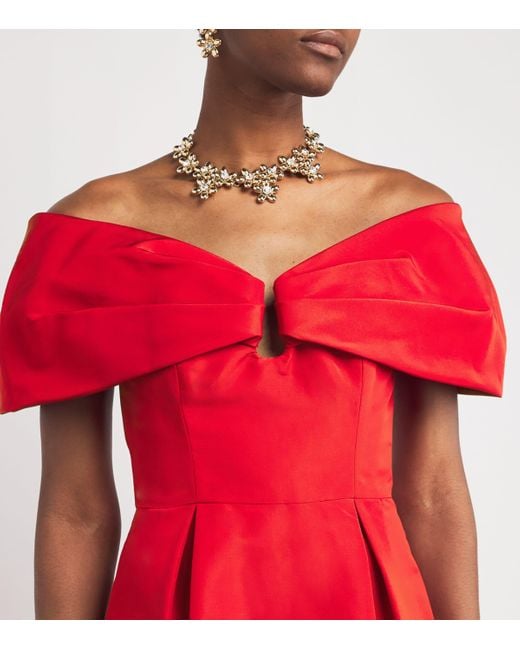 Carolina Herrera Red Off-Shoulder Column Dress