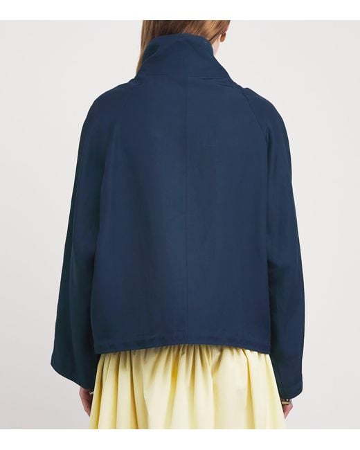 Sandro Blue Embroidered Logo Funnel-Neck Jacket