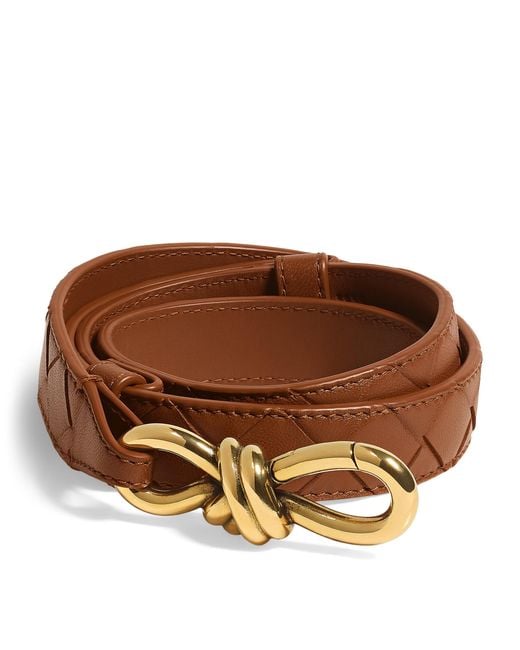 Bottega Veneta Brown Leather Intrecciato Andiamo Belt