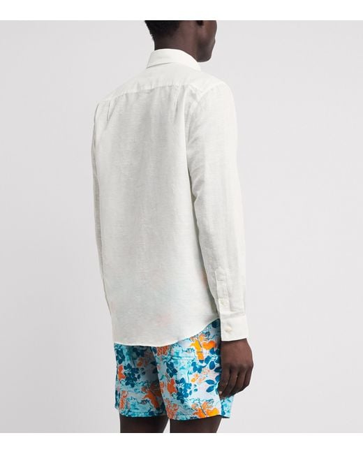 Vilebrequin White Cotton-Linen Embroidered Caroubis Shirt for men