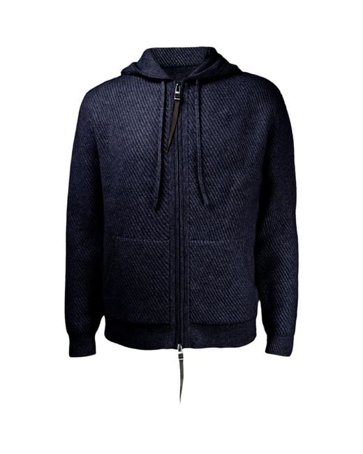Alan Scott Blue Cashmere Feather-Rib Hoodie for men