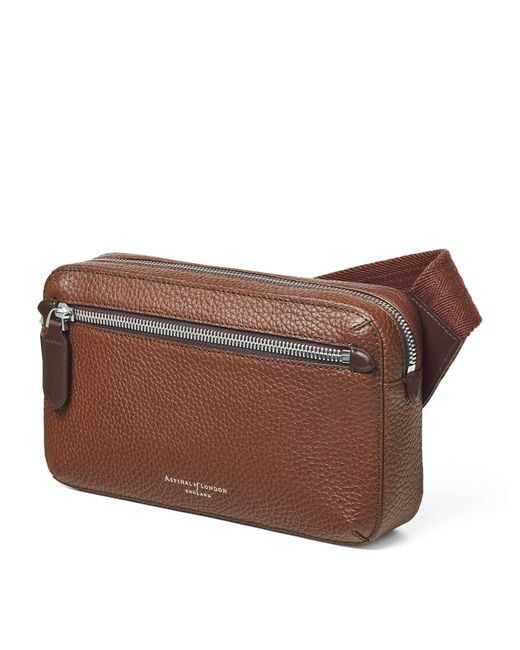 Aspinal Brown Leather Reporter Compact Belt Bag for men