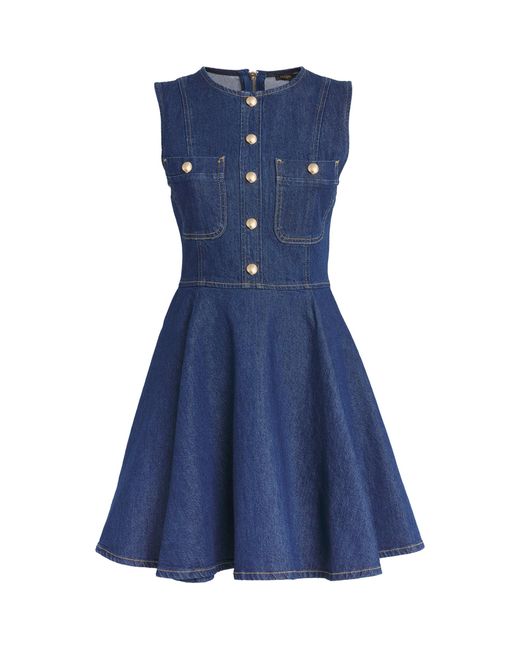 Maje Blue Denim Flared Mini Dress