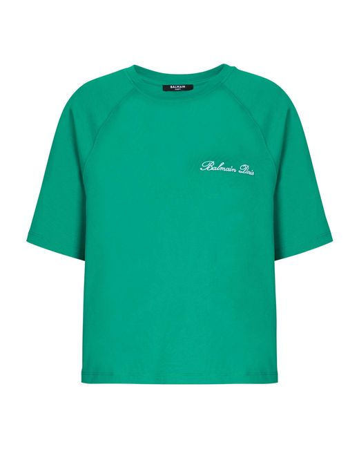 Balmain Green Cropped Logo T-shirt