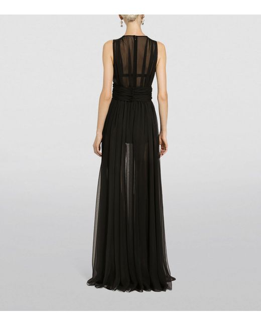 Dolce & Gabbana Black Ruched V-neck Gown