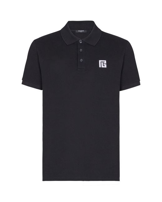 Balmain Black Cotton Logo-Embroidered Polo Shirt for men