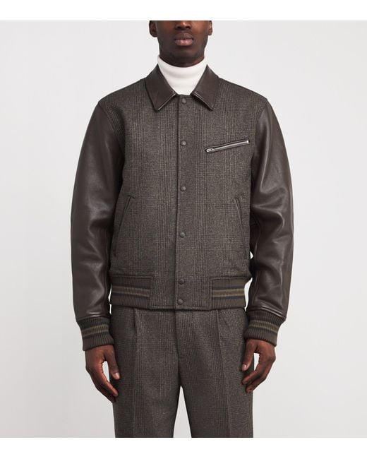 Rag & Bone Gray Wool Leather-Trim Bomber Jacket for men
