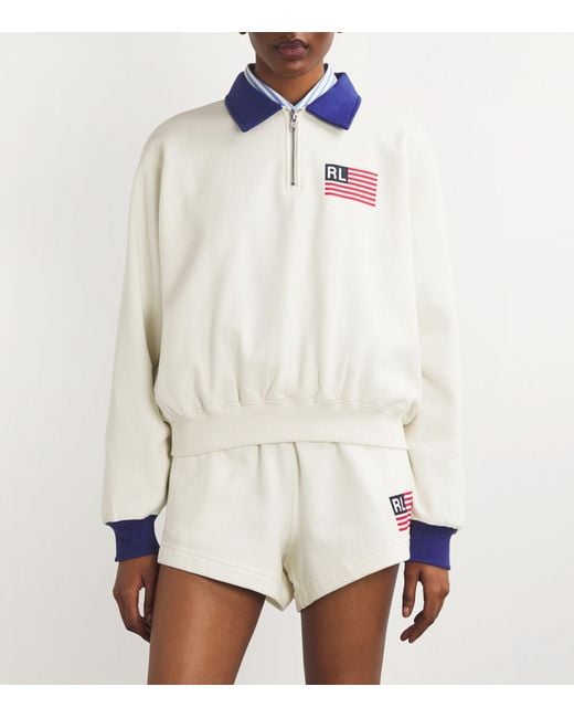 Polo Ralph Lauren White Cotton-blend Half-zip Sweatshirt