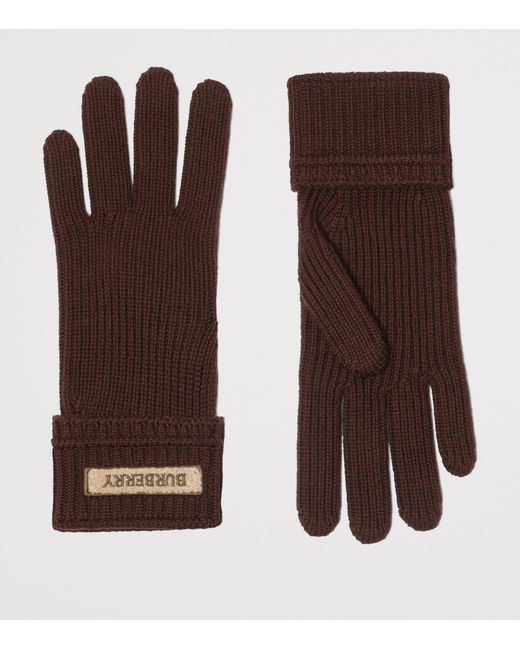 Burberry Brown Wool-Blend Logo Gloves for men