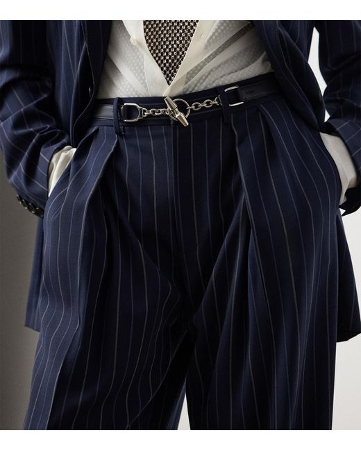 Ralph Lauren Blue Wool Pinstripe Jody Wide-Leg Trousers