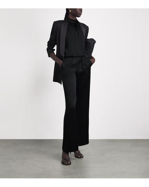 Eleventy Black Silk Wide-Leg Trousers