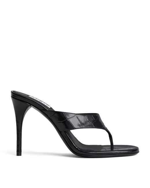 Alaïa Black Croc-Embossed Leather Thong Mules 90