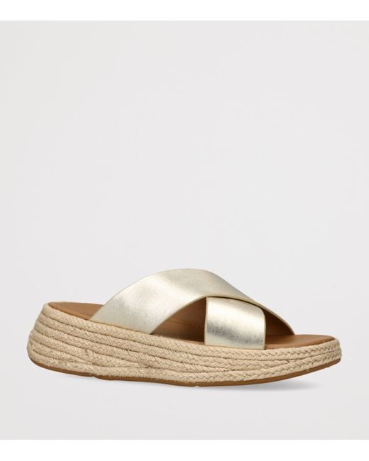 Fitflop Natural Leather F-Mode Flatform Slides