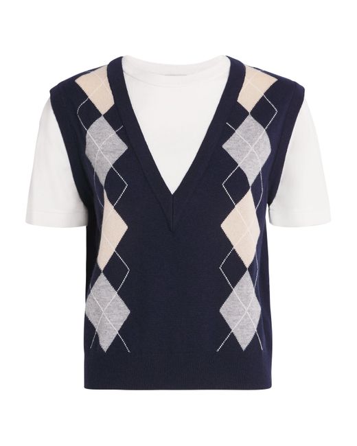 Sandro Blue Wool-Cashmere Layered Sweater