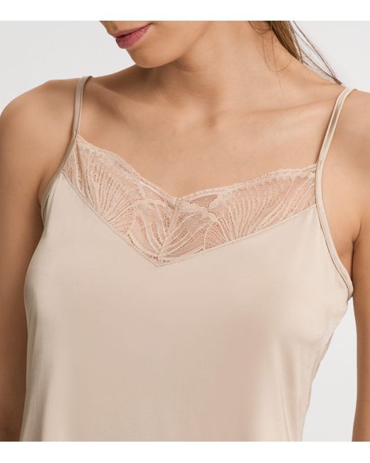 Hanro Brown Satin Lace-Trim Lilith Camisole