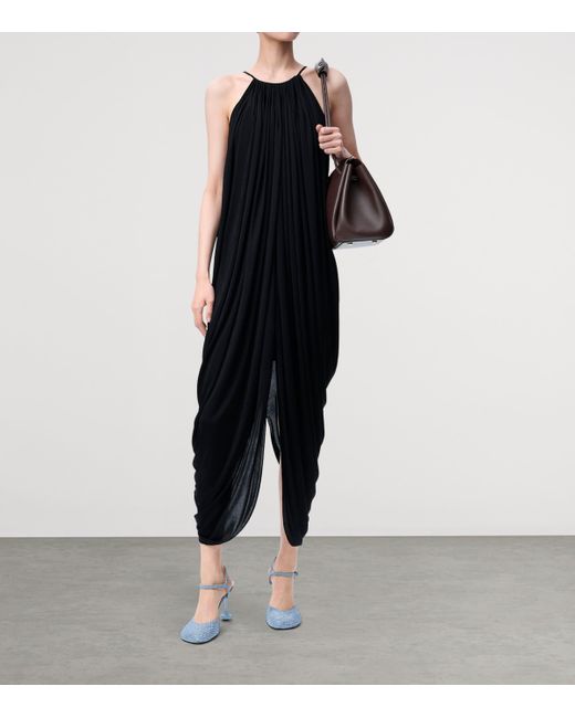 Loewe Blue Silk Draped Midi Dress