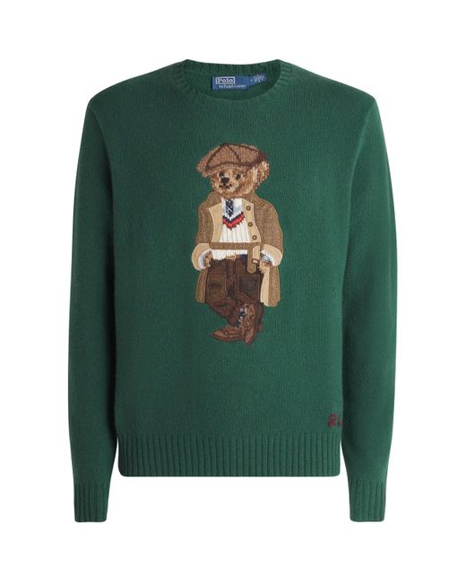 Polo Ralph Lauren Green Wool-Cashmere Polo Bear Sweater for men