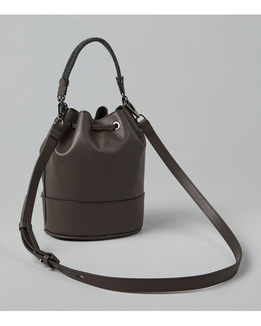 Brunello Cucinelli Black Leather Monili-strap Bucket Bag