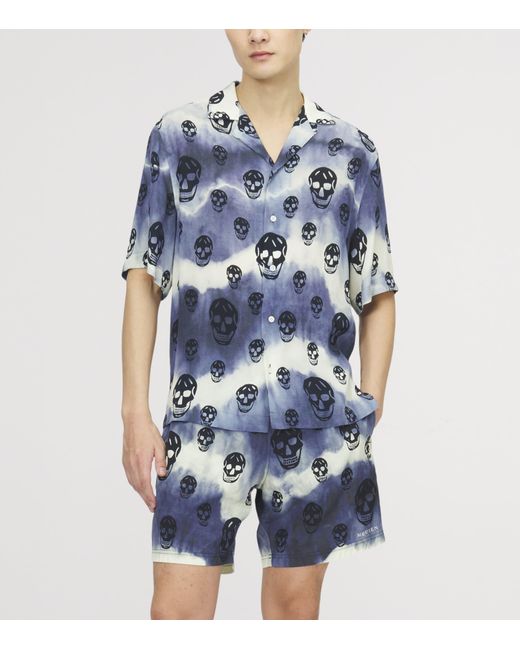 McQueen Blue Tie-Dye Skull Hawaiian Shirt for men