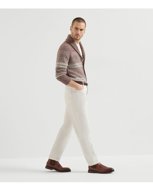 Brunello Cucinelli White Cotton Denim Five-Pocket Trousers for men