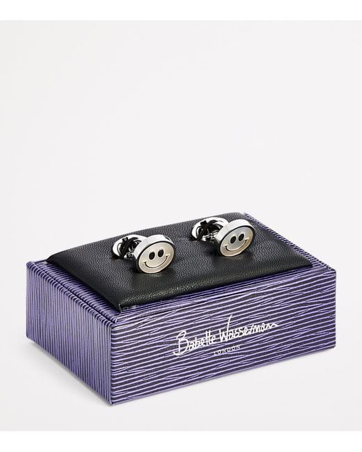 Babette Wasserman Metallic Rhodium-Plated Smiley Face Cufflinks for men
