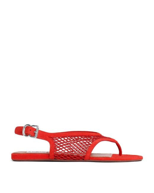 Alaïa Red Suede Fishnet Sandals