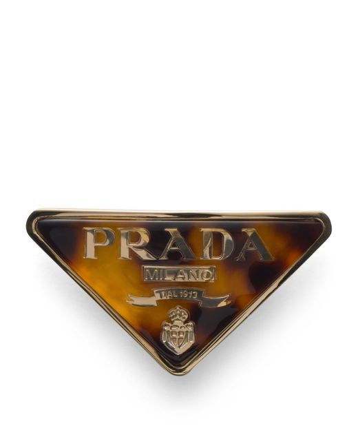 Prada Brown Triangle Logo Hair Clip