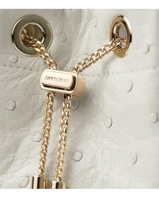 Jimmy Choo White Ostrich Leather Bon Bon Top-Handle Bag