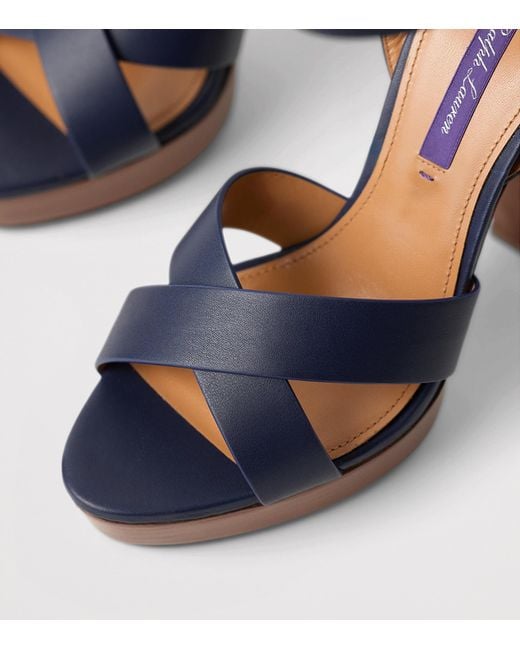 Ralph Lauren Blue Calfskin Cleary Platform Sandals 125