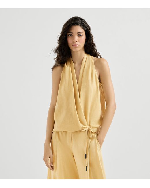 Brunello Cucinelli White Linen Wrap Sleeveless Top