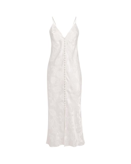 Olivia Von Halle White Silk Jacquard Slip Midi Dress