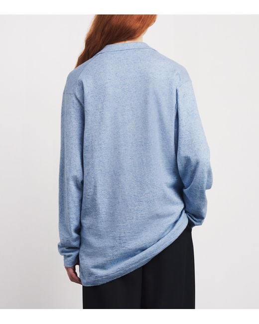 The Row Blue Niosa Cotton-Linen Polo Sweater