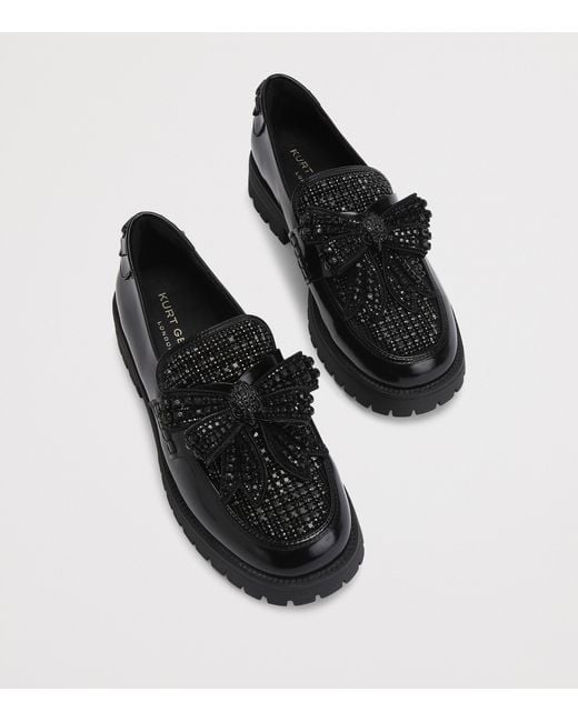 Kurt Geiger Black Leather Embellished Bow Loafers