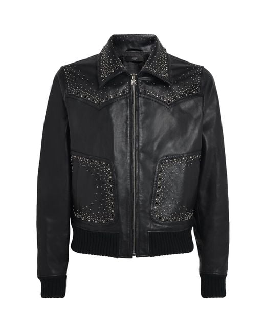 Amiri Black Crystal Western Leather Jacket for men