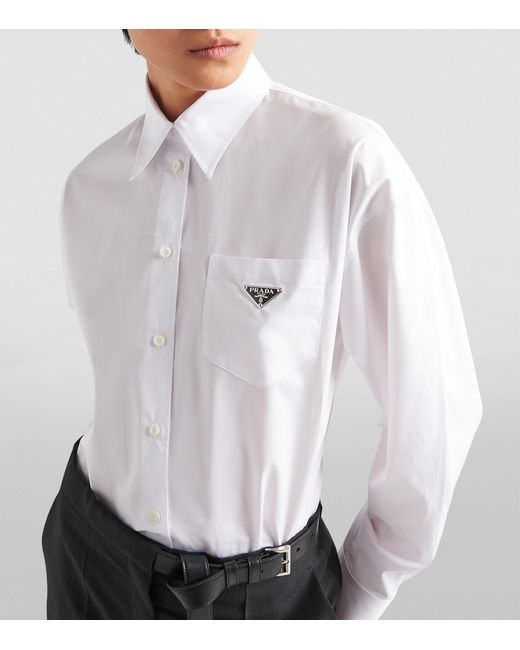 Prada White Cotton Poplin Logo Shirt