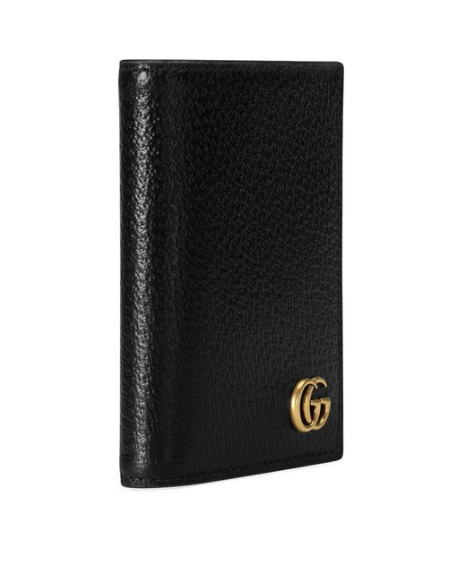 Gucci Black Leather Gg Marmont Foldover Wallet for men