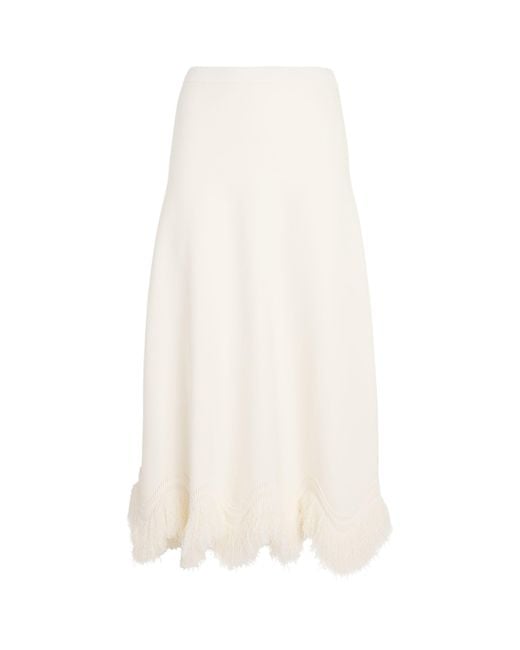Ulla Johnson White Knit Fringe-Trim Paulina Midi Skirt
