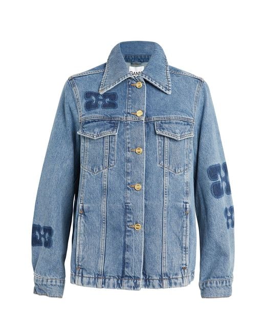 Ganni Blue Logo-patch Denim Jacket