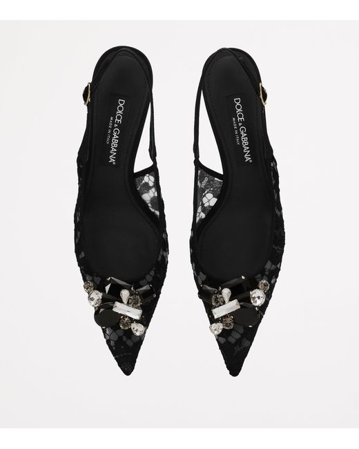 Dolce & Gabbana Black Lace Embellished Slingback Sandals 60