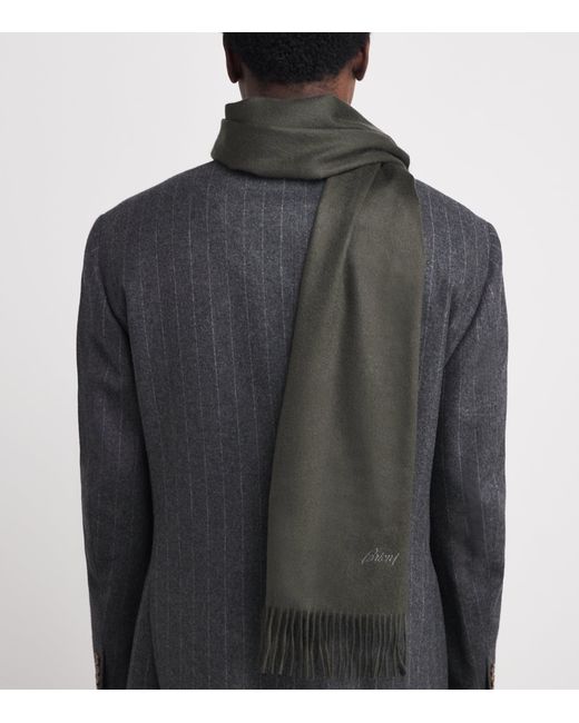 Brioni Gray Cashmere Fringed Scarf for men