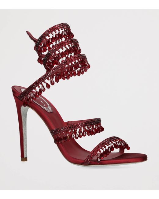 Rene Caovilla Red Satin Chandelier Heeled Sandals 105